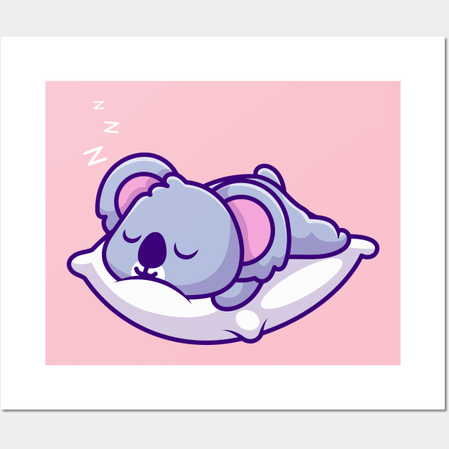 Cute Koala Sleeping On Pillow Cartoon Wall Art by Catalyst Labs